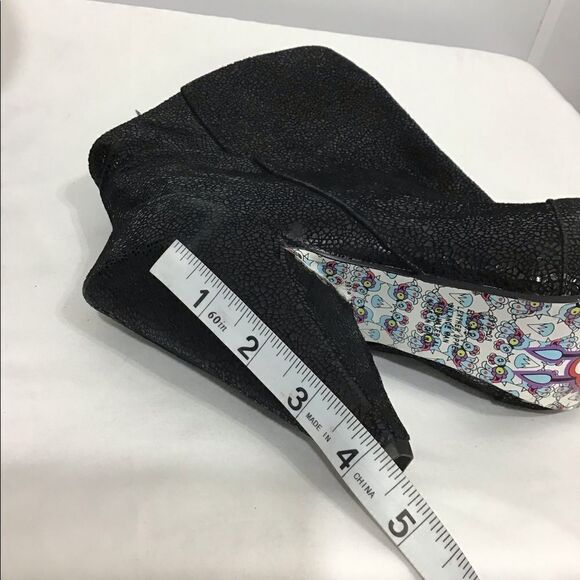 Irregular Choice Black Leather Anna Bell Trolley Chunky Heel Platform Ankle Boot - Picture 9 of 16